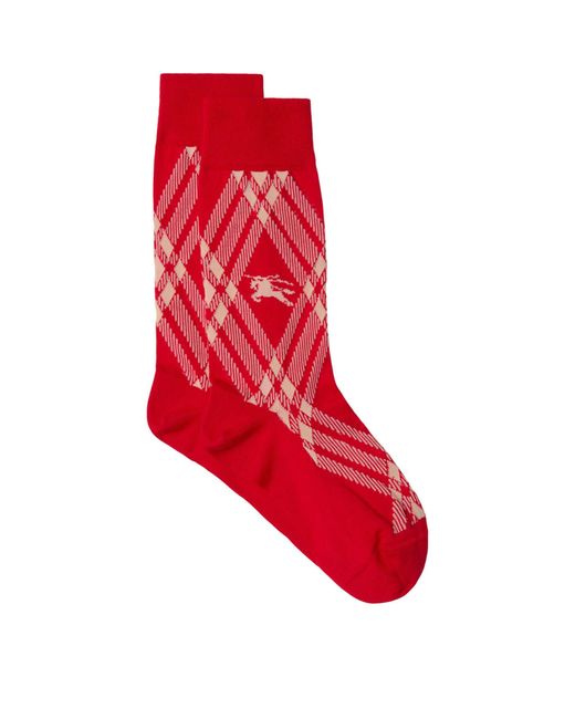 Burberry Red Cotton-blend Check Socks