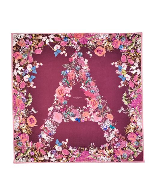 Aspinal Red Silk Floral Scarf