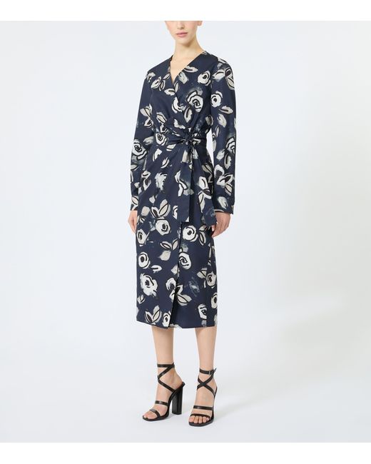 Max Mara Blue Cotton Printed Midi Dress