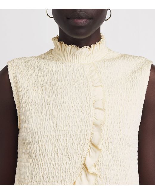 Sandro White Ruffled Smock Sleeveless Top