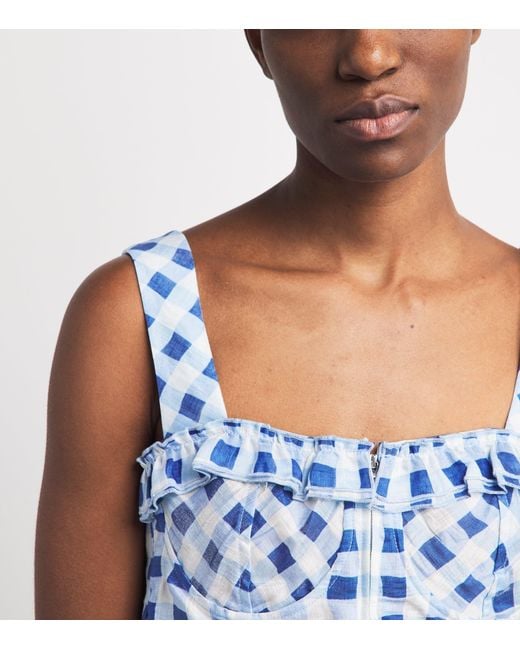 Sandro Blue Linen-Blend Gingham Crop Top
