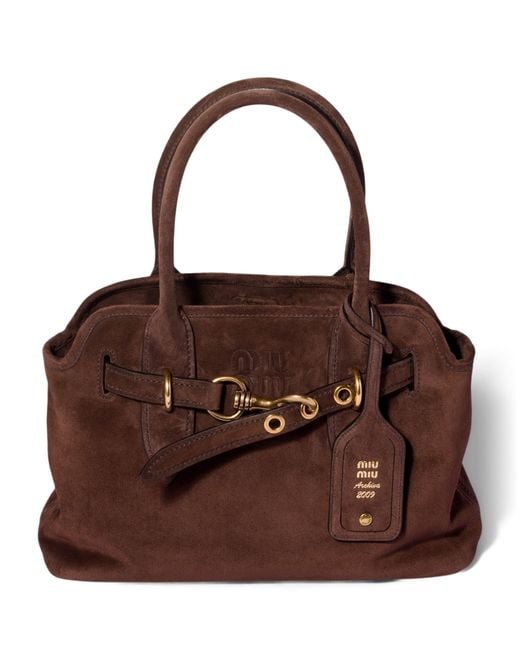 Miu Miu Brown Suede Aventure Top-Handle Bag