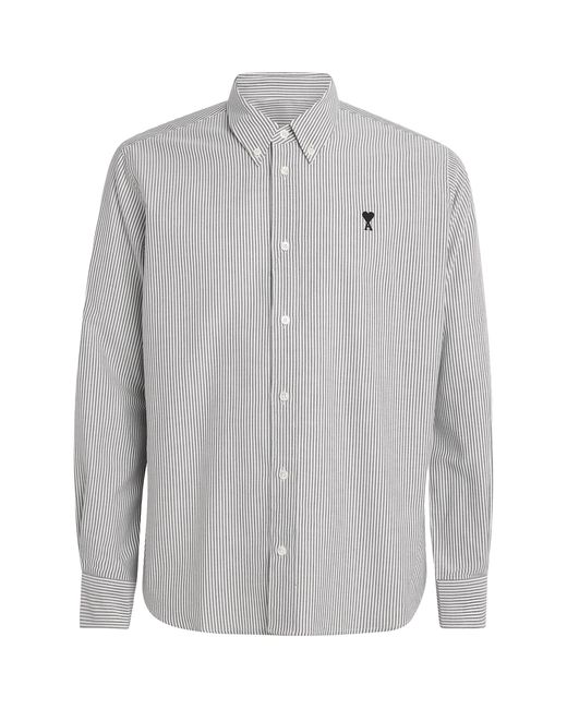 AMI Gray Cotton Logo Button-Down Shirt for men