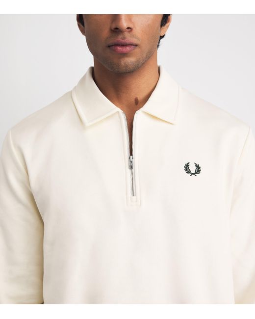 Fred Perry White Cotton Half-Zip Sweatshirt for men