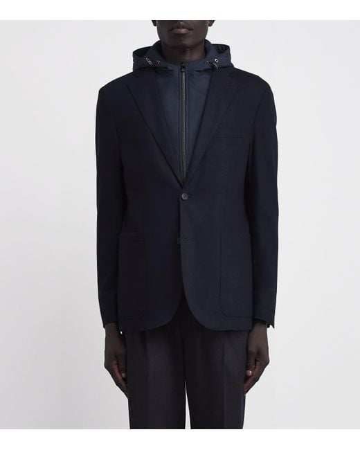 Corneliani Blue Hooded Wool-Blend Blazer for men