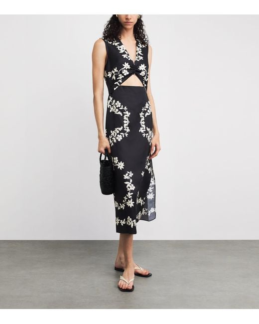 Claudie Pierlot Black Floral Cut-Out Midi Dress