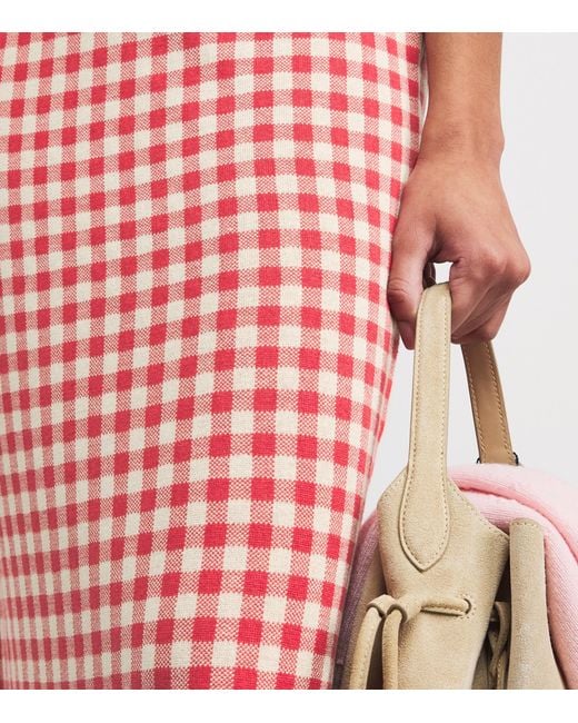 Guest In Residence Red Silk-Linen Gingham Midi Skirt