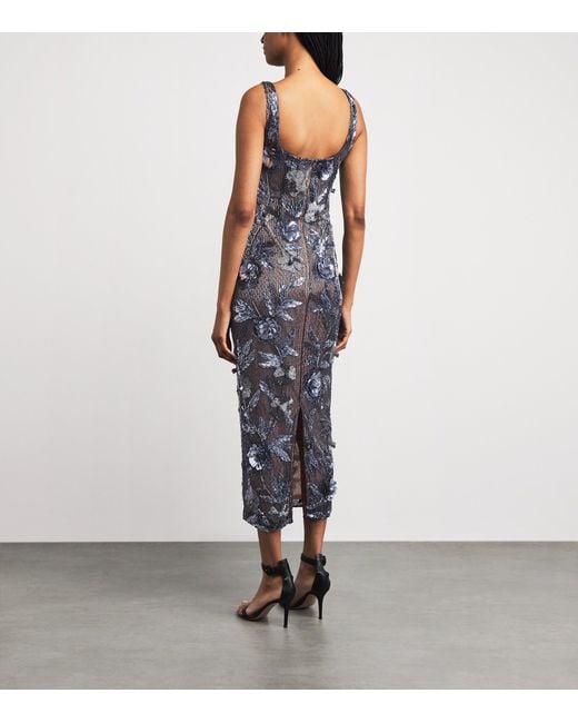 Rachel Gilbert Blue Embellished Pierre Midi Dress