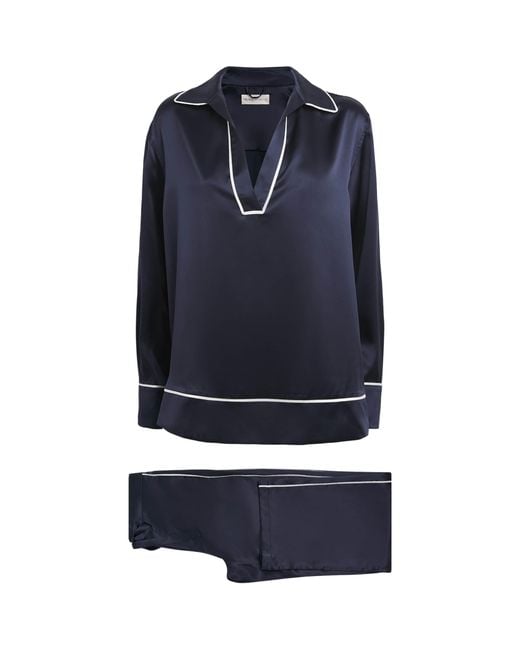 Olivia Von Halle Blue Silk Anita Pyjama Set