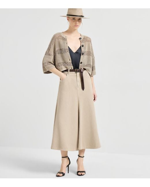 Brunello Cucinelli Natural Cotton-Linen Midi Skirt