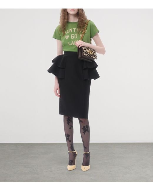 Valentino Black Wool-Silk Ruffled Midi Skirt