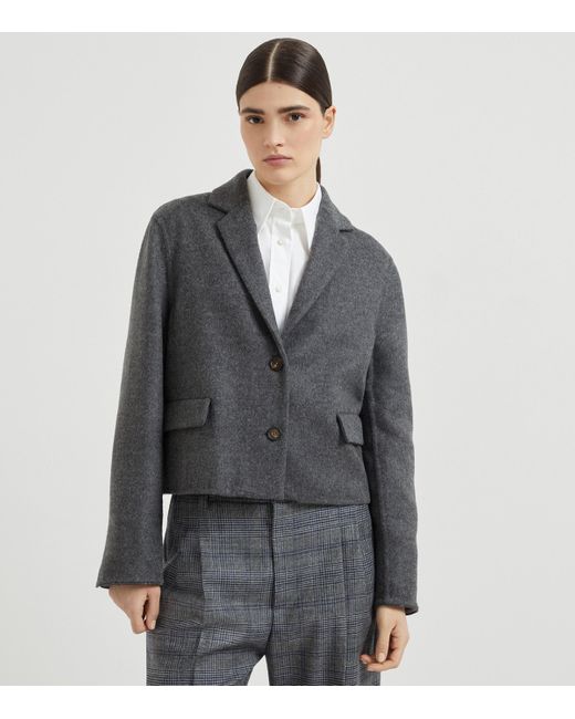 Brunello Cucinelli Gray Double Virgin Wool Cropped Blazer