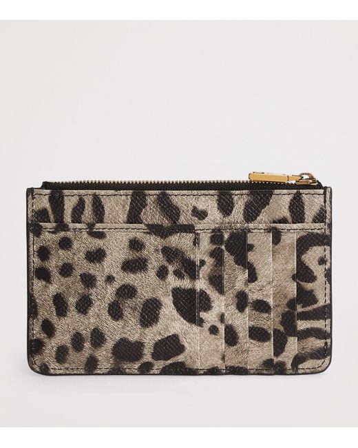 Dolce & Gabbana Black Calfskin Leopard Print Card Holder