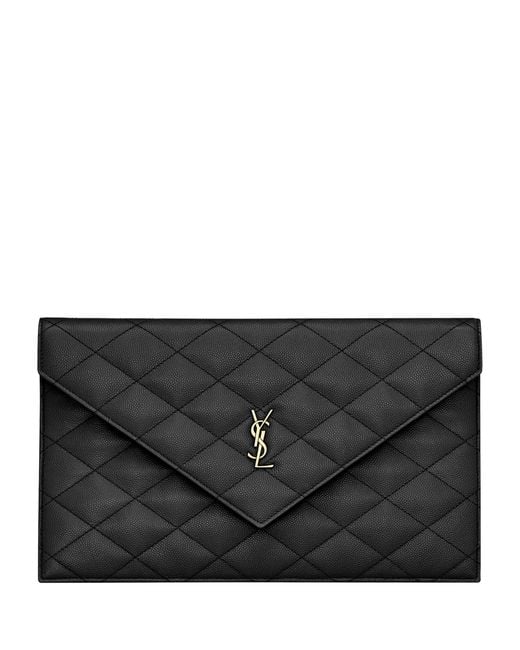 Saint Laurent Black Leather Quilted Uptown Clutch Bag