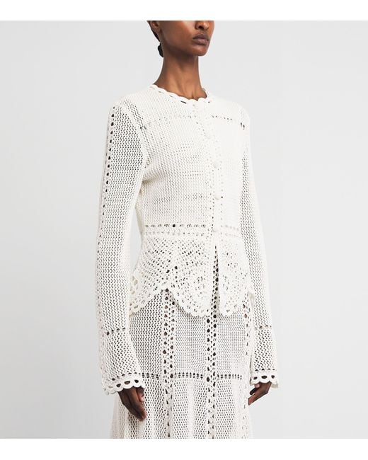 Erdem White Cotton Crochet Peplum Cardigan