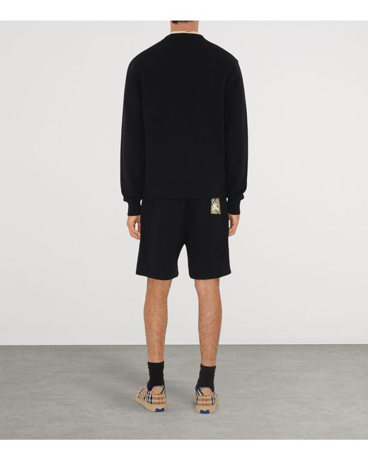Burberry Black Cotton Check Logo Shorts for men