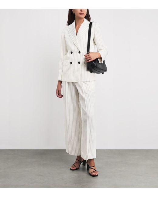Sandro White Stripe Double-Breasted Blazer