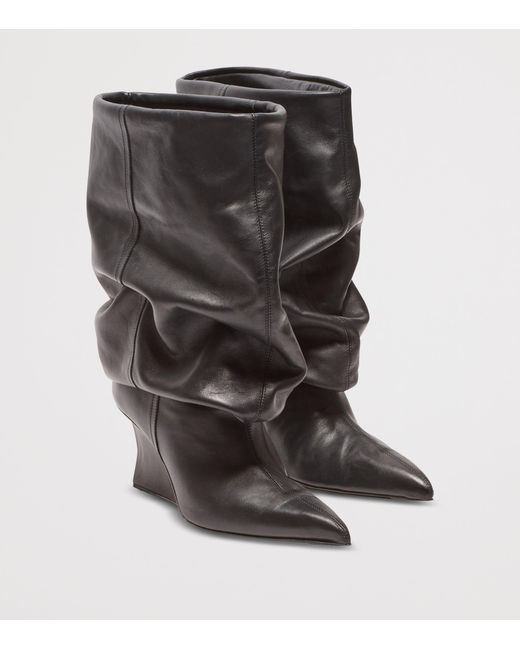 Balmain Black Leather Wedge Ankle Boots 60