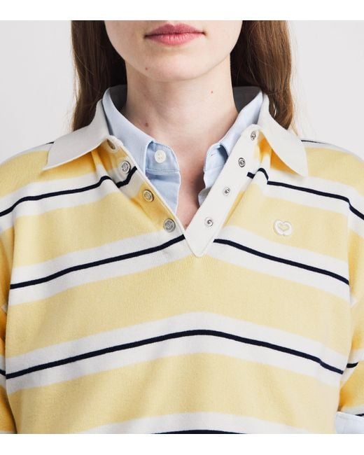 Maje Metallic Cotton-Blend Stripe Polo Shirt