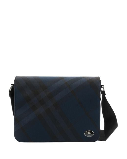 Burberry Blue Grid Messenger Bag for men