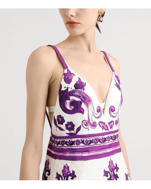 Dolce & Gabbana Cotton-Linen-Blend Majolica Print Mini Dress in Purple | Lyst Dolce & Gabbana Cotton-Linen-Blend Majolica Print Mini Dress in Purple | Lyst