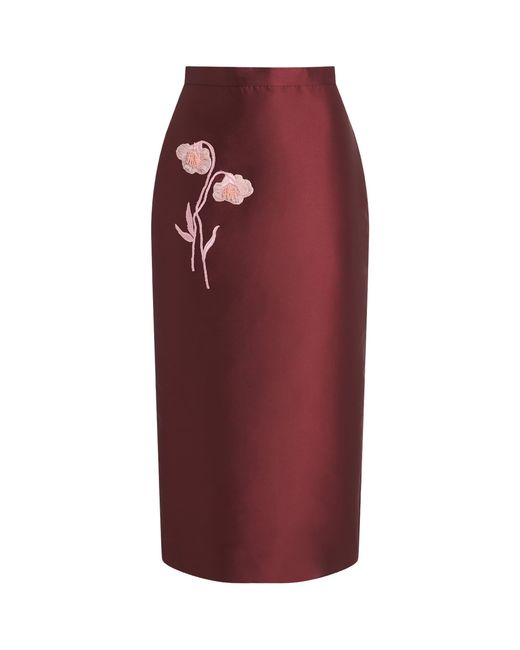Erdem Embroidered Mikado Midi Pencil Skirt