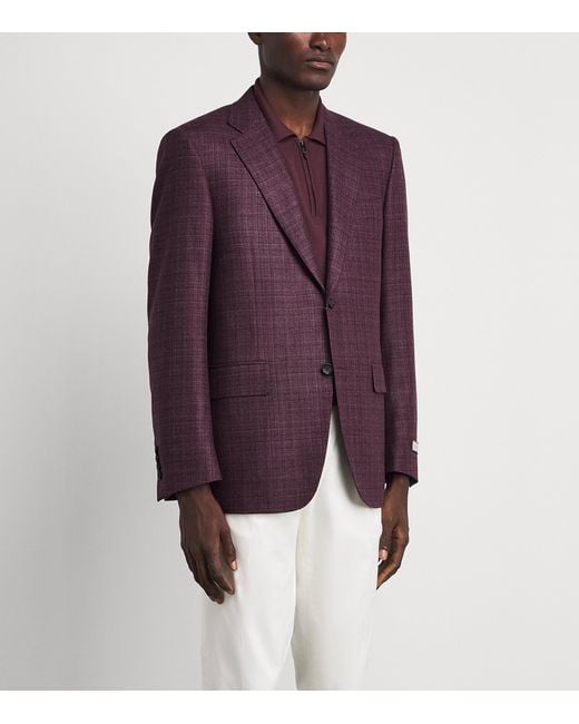Canali Purple Wool-Silk Check Blazer for men