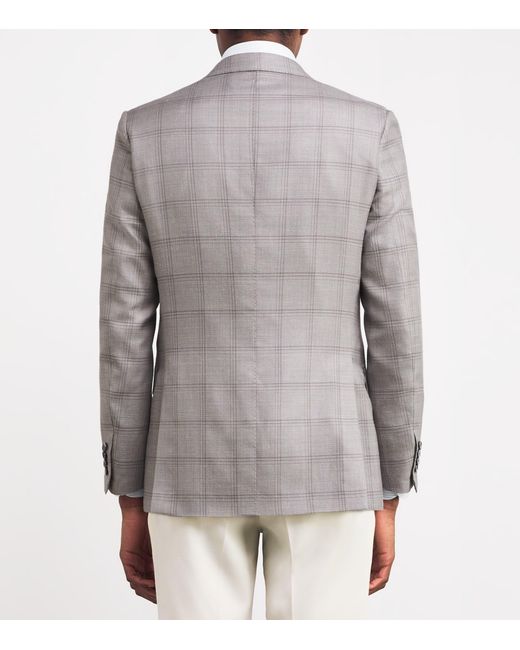 Brioni Gray Wool-Blend Check Blazer for men