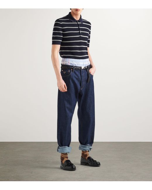 Prada Silk Striped Polo Shirt in Blue for Men Lyst UK