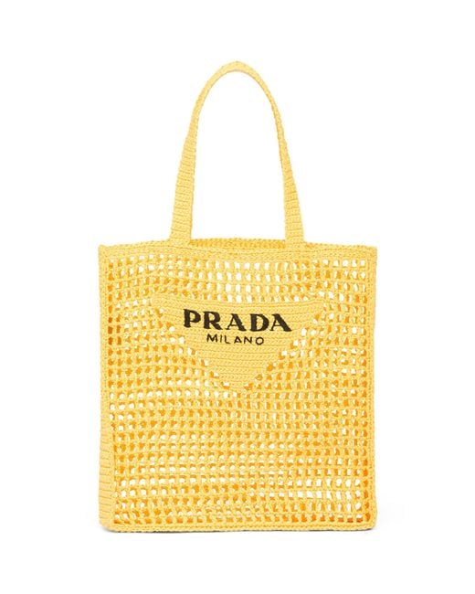 Prada Yellow Crochet Logo Tote Bag for men