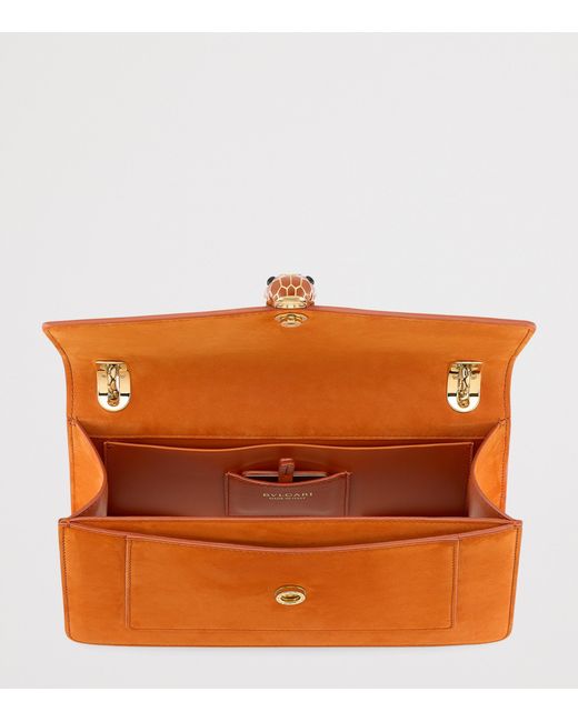 BVLGARI Orange Suede Serpenti Forever Top-Handle Bag