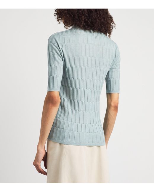 Fabiana Filippi Blue Cashmere-Silk Ribbed Polo Shirt