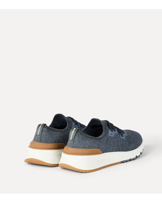 Brunello Cucinelli Blue Cotton-Blend Chiné-Knit Sneakers for men