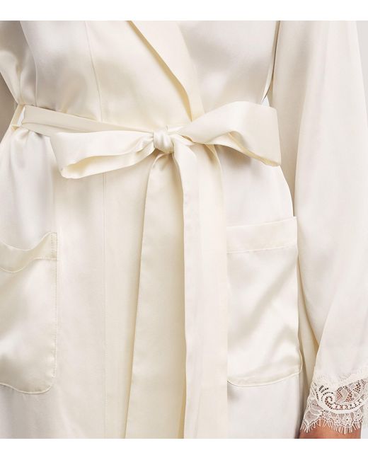 Harrods White Silk Lace-Trim Short Night Robe
