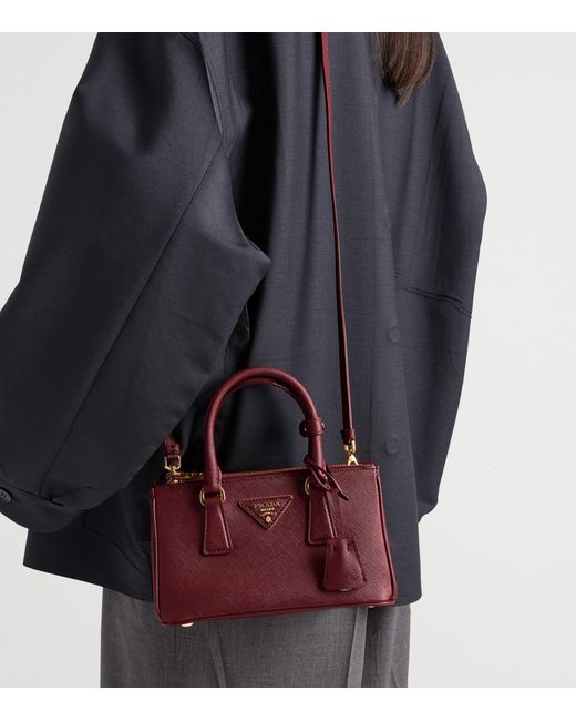 Prada Red Mini Saffiano Leather Galleria Top-Handle Bag