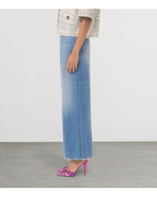Valentino Blue Vlogo Wide-Leg Mid-Rise Jeans