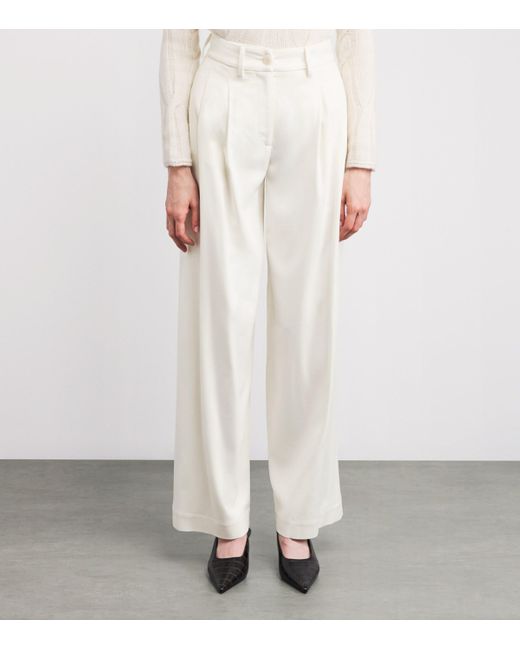 Colombo White Kid Cashmere Wide-Leg Tailored Trousers