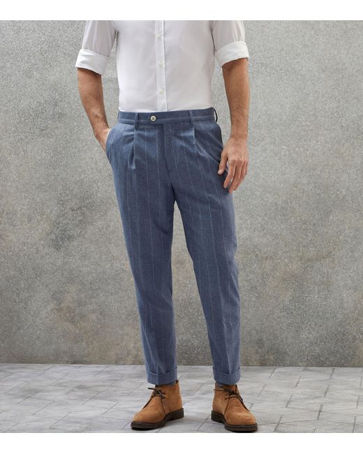 Brunello Cucinelli Wool silk cashmere Striped Tailored Trousers in