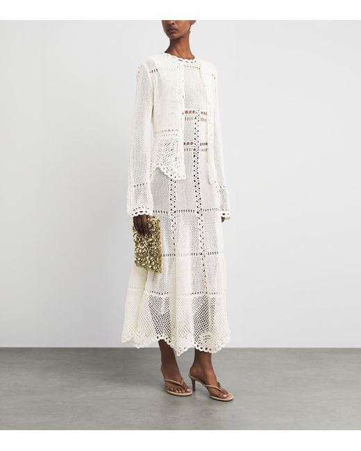 Erdem White Cotton Crochet Peplum Cardigan