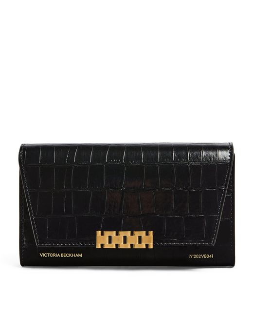 Victoria Beckham Black Croc-embossed Leather Chain Wallet