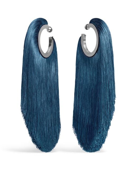 Alaïa Blue Fringe Pendant Hoop Earrings