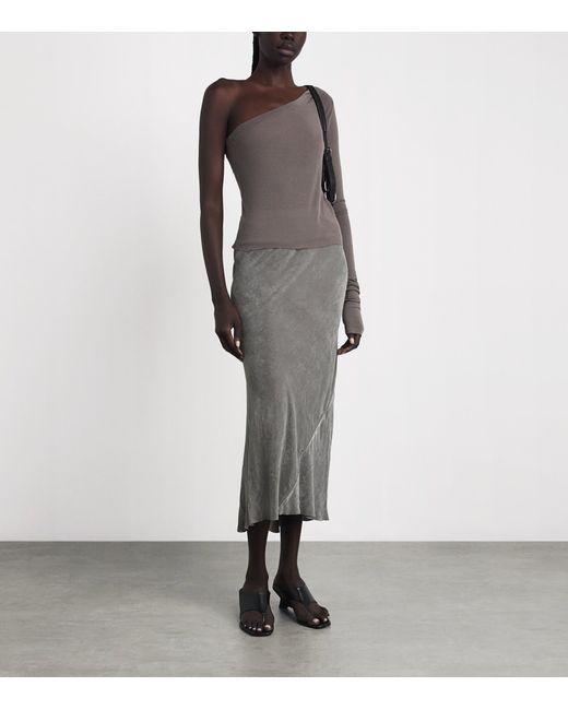 Rick Owens Gray Velvet Midi Slip Skirt