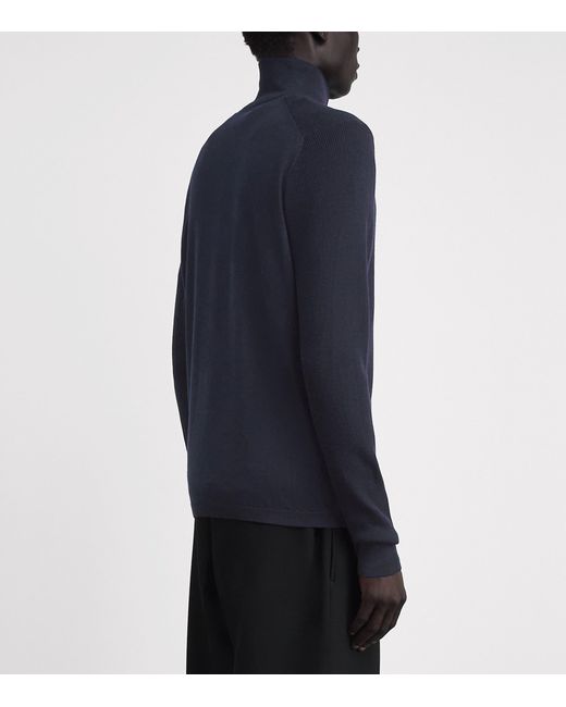 Sease Blue Virgin Wool Quarter-Zip Sweater for men