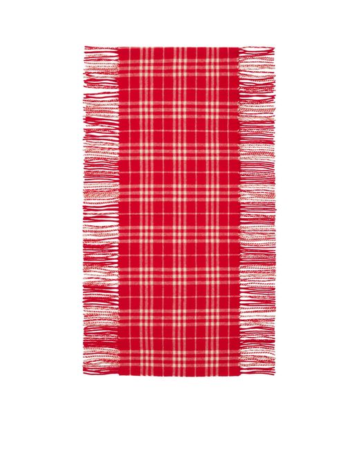 Burberry Cashmere Check Scarf in Red | Lyst