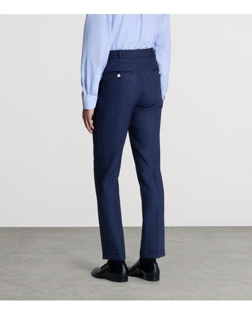 Dunhill Blue Linen Pinstripe Tailored Trousers for men