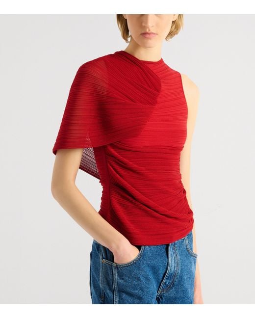 Balmain Red Ruched Asymmetrical Top