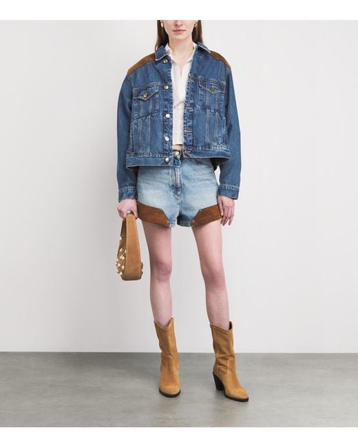 Sandro Blue Suede-Trim Denim Jacket