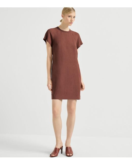 Brunello Cucinelli Brown Twill Monili-Detail Mini Dress
