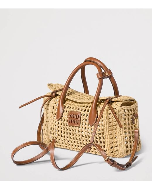 Miu Miu Metallic Raffia Top-Handle Bag