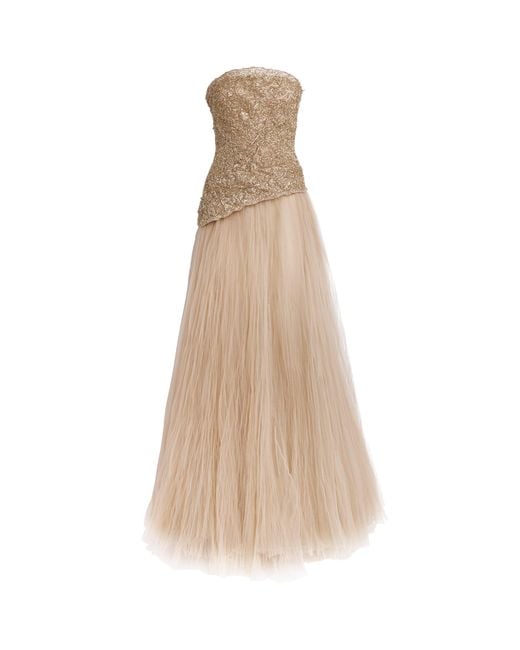 Marmar Halim Natural Tulle Strapless Gown